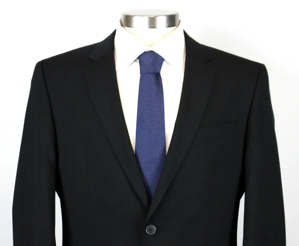 Hugo Boss Slim Fit Huge Sport Coat 40 R Mens Black Solid Wool Two Button Blazer